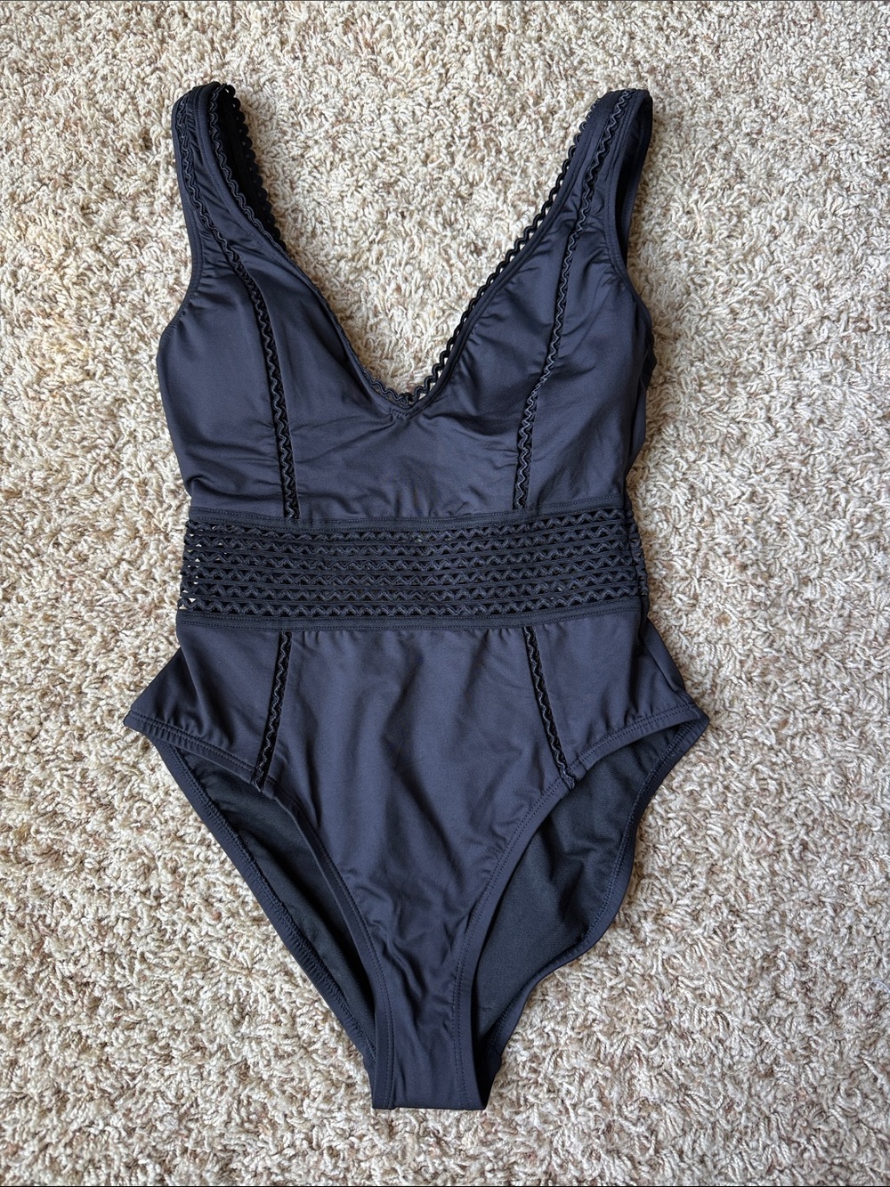 Kenneth Cole Black One-Piece Swimsuit with Textured Waistband